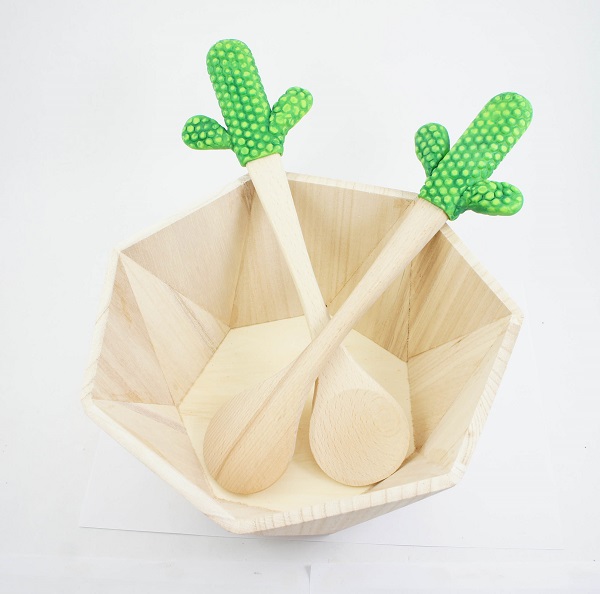 Cubiertos de ensalada personalizados patrón cactus con arcilla polimerica Cubiertos de ensalada personalizados patrón cactus con arcilla polimerica