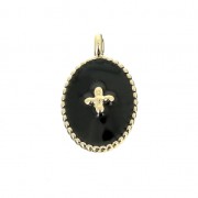 Dije medalla ovalado motivo cruz de resina epoxi 14x8.5 mm dorado/negro x1