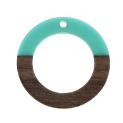 Colgante redondo calado de resina de imitación madera 28 mm Turquesa / Marrón x1