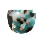 Colgante media luna acetato de celulosa 29x34 mm Turquesa - Blanco x1