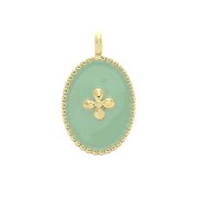 Dije medalla ovalado motivo cruz de resina epoxi 14x8.5 mm Dorado con oro fino - Mint x1