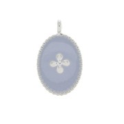 Dije medalla ovalado estampado cruz de resina epoxi 14x8.5mm chapado en plata fina- Violeta claro