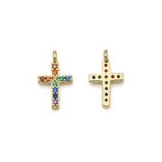 Dije de cruz de óxido de circonio 11,5x7 mm - Dorado con oro fino - Multicolor x1