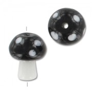 Cuenta seta de vidrio 19x15 mm - motivo lunares - Negro - Blanco x1