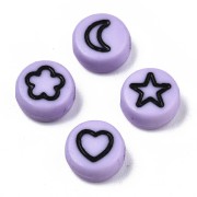 Surtido de 20 cuentas redondas mixtas estrellas y corazones 7mm - Morado - Negro