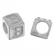 Cuenta letra alfabético cubo 5 mm con agujero grande - B - Plata 925 x1