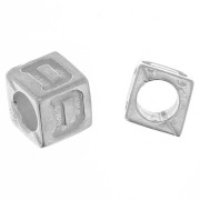 Cuenta letra alfabético cubo 5 mm con agujero grande - D - Plata 925 x1