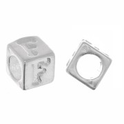 Cuenta letra alfabético cubo 5 mm con agujero grande - F - Plata 925 x1
