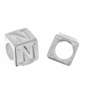 Cuenta letra alfabético cubo 5 mm con agujero grande - N - Plata 925 x1