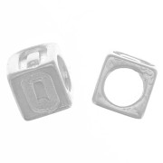 Cuenta letra alfabético cubo 5 mm con agujero grande - Q - Plata 925 x1