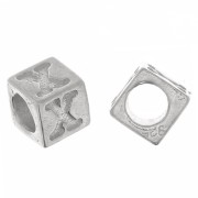 Cuenta letra alfabético cubo 5 mm con agujero grande - X - Plata 925 x1