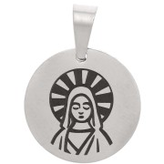 Colgante medalla redonda 15 mm - Motivo Virgen - Acero inoxidable 304 x1