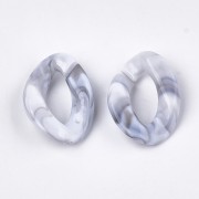 Eslabón acrílico ovalado trenzado 29x21 mm - Blanco jaspeado - Gris x1