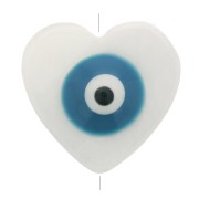 Cuenta de corazón de nácar 12x13 mm con diseño de ojo - Natural - Azul x1
