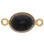 Entrepieza de piedra ovalada 13x8 mm - Plata de ley 925 Dorado oro fino fino - Ónix negro