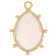Colgante gota facetada y bolitas 19x13mm Plata 925 Oro Fino Cuarzo Rosa