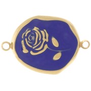 Entrepieza irregular 22x14,5mm - Motivo rosa - Acero inoxidable chapado en oro 316L - Azul oscuro