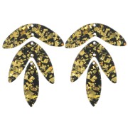 Surtido de 6 colgantes hoja - 62x45 mm acetato para montar - Purpurina dorada - Negro