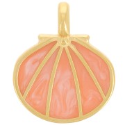 Colgante de concha de 19x16 mm con resina epoxi - Dorado con oro fino - Salmón nacarado
