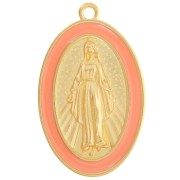 Colgante Virgen María oval 32x20 mm con resina epoxi - Dorado con oro fino - Salmón