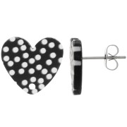 Corazón acrílico 14x15,5 mm - Lunares - Negro - Blanco x2
