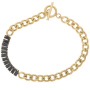 Pulsera 6mm con óxidos de circonio Acero inoxidable 304L Dorado - Negro x19.5cm