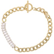 Pulsera 6mm Curb con óxidos de circonio Acero inoxidable 304L Dorado Cristal x19cm