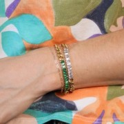 Pulsera 6mm Curb con óxidos de circonio Acero inoxidable 304L Dorado Cristal x19cm