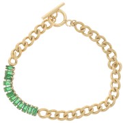 Pulsera 6mm con Óxidos de Circonio Acero Inoxidable 304L Dorado - Verde x19.5 cm
