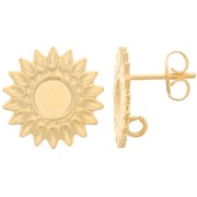 Pendientes flor 15 mm para cabujón 5 mm - Dorado con oro fino x2