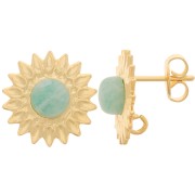 Pendientes flor 15 mm para cabujón 5 mm - Dorado con oro fino x2