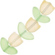 Juego de 6 cuentas de cristal Tulipán - 14 mm - Flor amarilla - Verde