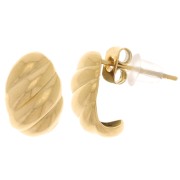 Pendientes ovalados curvos 13x8 mm efecto trenzado - Acero inoxidable chapado en oro 304L x2
