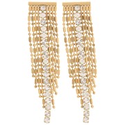 Pendientes de flecos 64x15mm con strass - Acero inoxidable 304L Dorado - Cristal x2