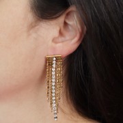 Pendientes de flecos 64x15mm con strass - Acero inoxidable 304L Dorado - Cristal x2