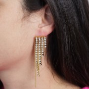Pendientes de flecos asimétricos 79x17mm con strass Acero inoxidable 304L doradox2
