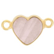 Entrepieza corazón 15x8 mm gema - Dorado con oro fino - Cuarzo rosa x1