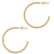 Aros redondos abiertos efecto martillado 30 mm - Acero inoxidable 316L dorado x2