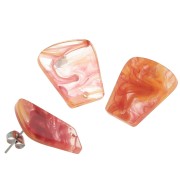 Pendientes trapecio acrílico transparente 21x18mm - Naranja jaspeado Rojo x2