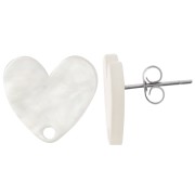 Tachuelas acrílicas corazón 14x15,5 mm - Blanco nacarado x2