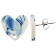 Corazón acrílico 14x15,5 mm - Azul jaspeado - Blanco x2