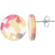 Ganchos pendientes redondos de acetato de 15 mm - Terrazzo Vainilla - Rosa Pastel x2