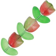 Juego de 6 cuentas de vidrio Tulipán - 14 mm - Flor roja - Verde