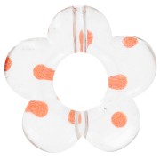 Cuentas flor acrílico transparente 19 mm - Puntos naranja x4
