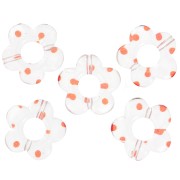 Cuentas flor acrílico transparente 19 mm - Puntos naranja x4