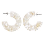 Pendientes de aro ancho 37 mm Resina transparente con inclusiones de concha - Blanco x2
