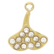 Charm de Ginkgo de 10x8 mm con óxidos de circonio - Acero inoxidable 304L - Dorado x1