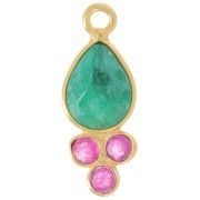 Colgante gota 18x7mm gema - Dorado Oro Fino - imita Esmeralda&Calcedonia x1