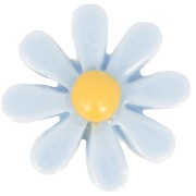 Cabujón flor resina 16 mm - Azul cielo - Amarillo x1