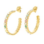 Pendientes de aro abierto de 25 mm con resina epoxi y strass - Acero inoxidable dorado 304L x2